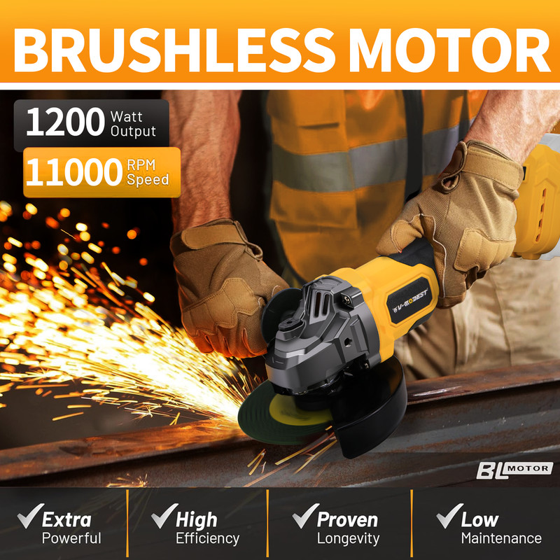 5 inch Cordless Angle Grinder Compatible Dewalt 20V Battery Brushless 11000RPM gallery