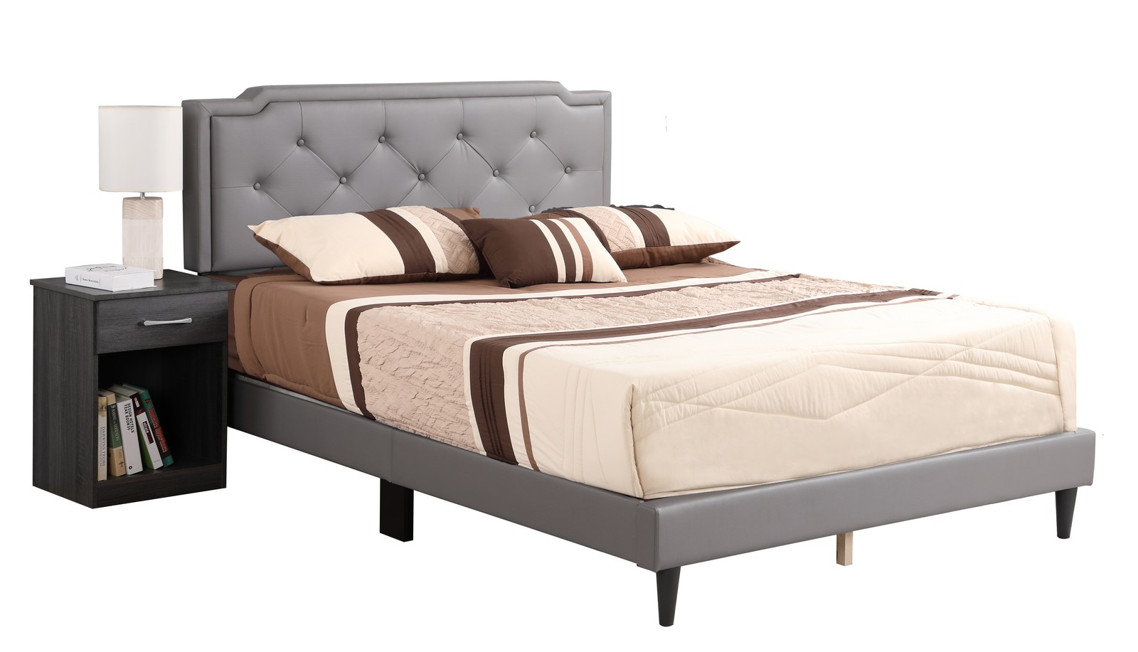 Chic Light Grey Queen-Sized Bed gallery
