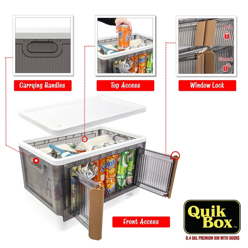 DBEST QUIK BOX - 8.4 GALLON STACKABLE STORAGE BINS WITH DOORS - WHITE