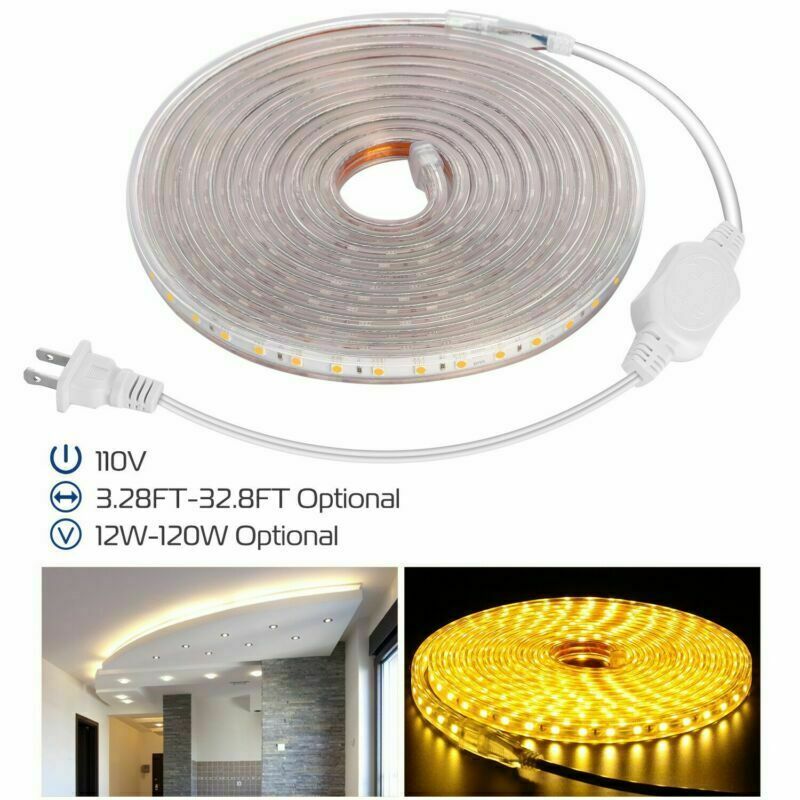 110V LED Strip Light SMD 5050 Flexible Tape Home Outdoor Lighting Rope + US Plug
