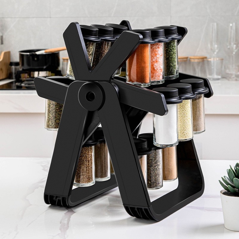 Multifunctional Rotating Spice Rack With 18 Glass Jars Revolving Bottle Organize gallery