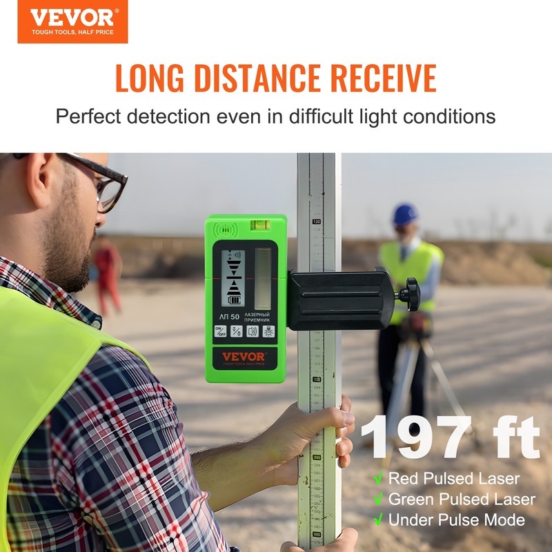 Laser Receiver Detector with Clamp 197ft Range Compatible with Green & Red Beam gallery