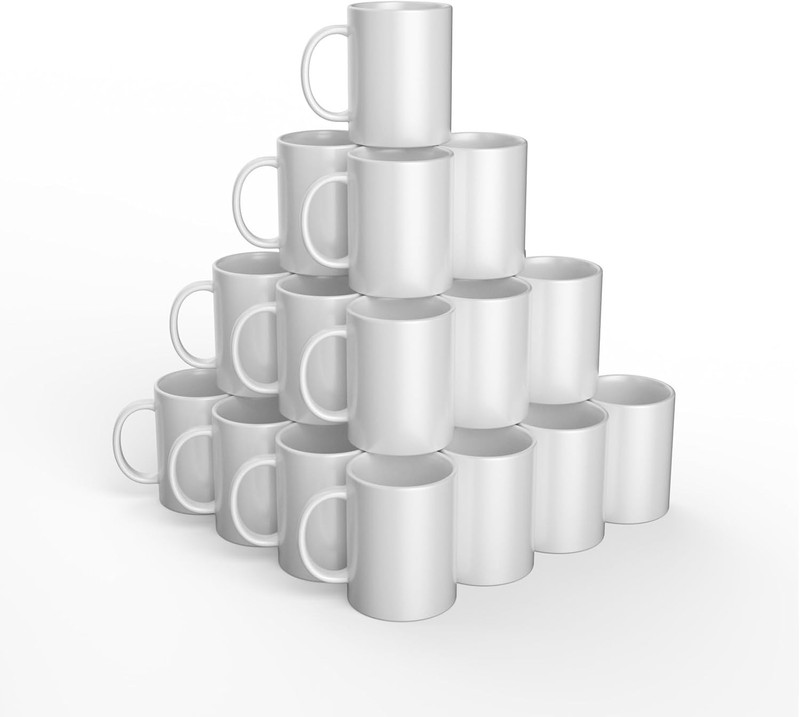 Slanted-Edge Plain Mugs, Ceramic Coated, Set of 2, White gallery