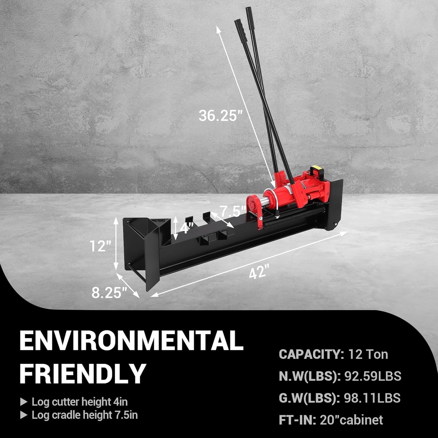 12 Ton Horizontal Hydraulic Log Splitter Manual Wood Cutter for Firewood 3 Color gallery