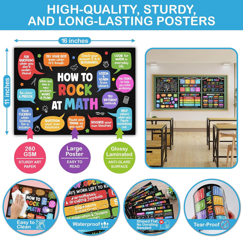 6 Pcs Math Posters (11"X16") - Math Classroom Supplies for Teachers, Decorations gallery