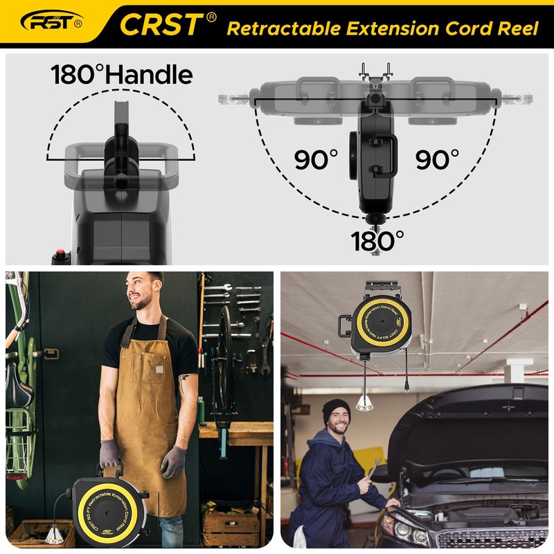 50FT Heavy Duty Retractable Extension Cord Reel, 14AWG/3C 1625W,180° Swivel gallery