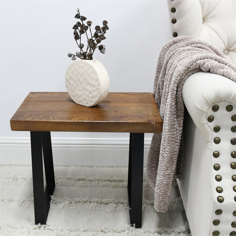 GREENAGE Rustic Old Pine Wood Bench with Metal Legs 19"L x 12" W x 16.5" H gallery