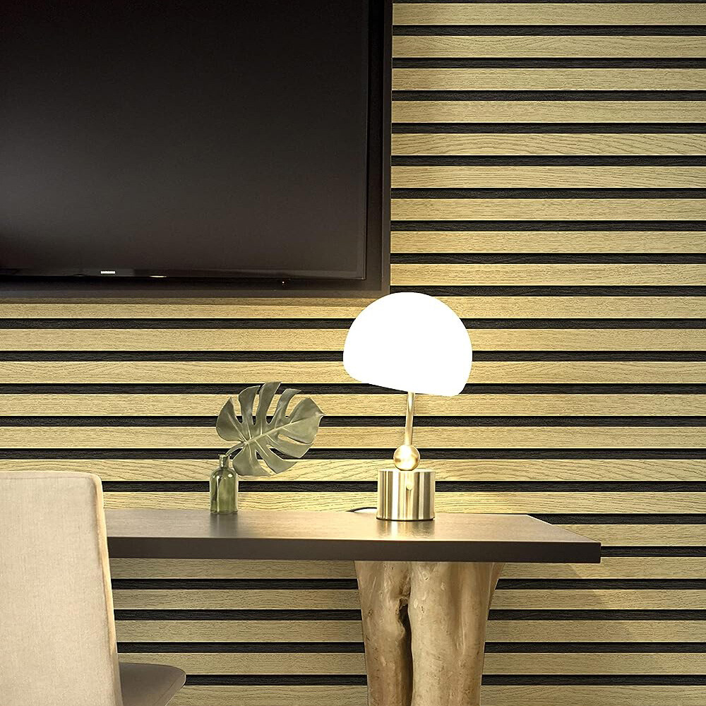 Wood Slat Wallpaper 3D Effect Slat Panelled Self Adhesive Slat Wall Paper US gallery