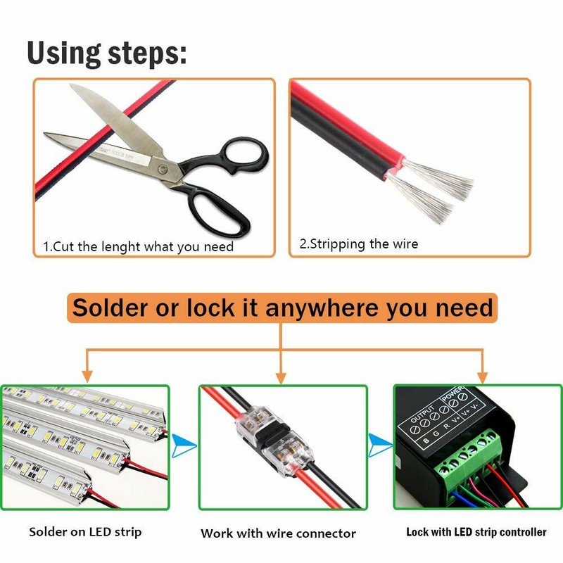2 Pin Extension Cable Connector Wire Cord For Single LED Strip Light 3528 5050 gallery