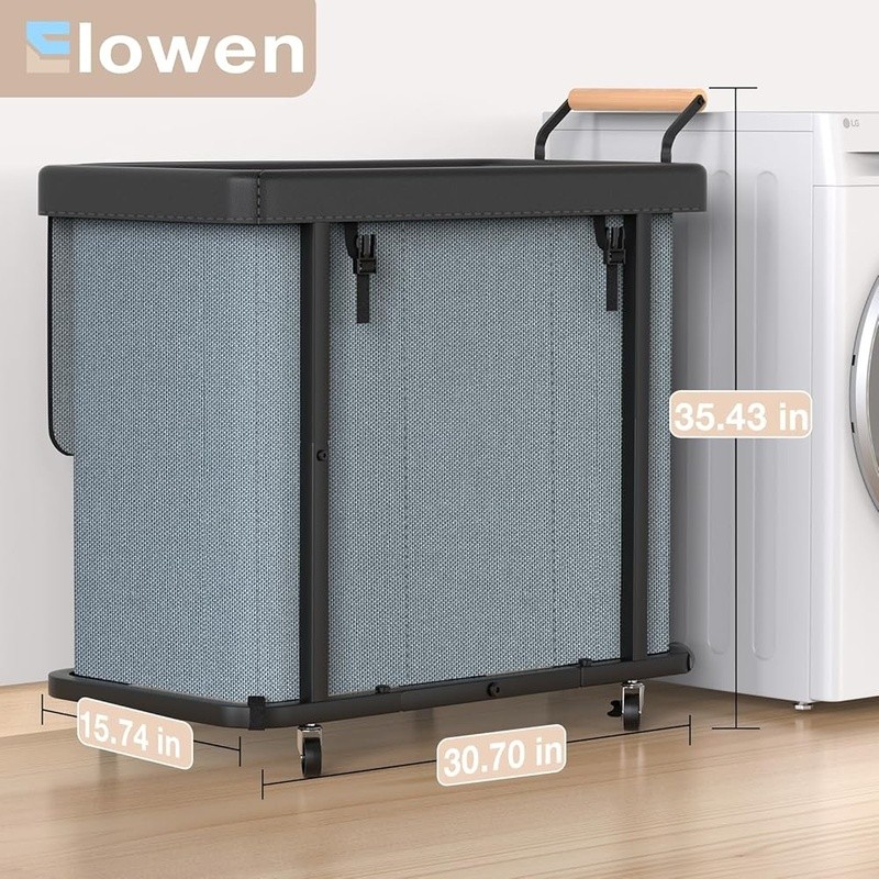 60 Gal Laundry Hamper 3 Section Laundry Sorter Rolling Lockable Wheels with Lid gallery