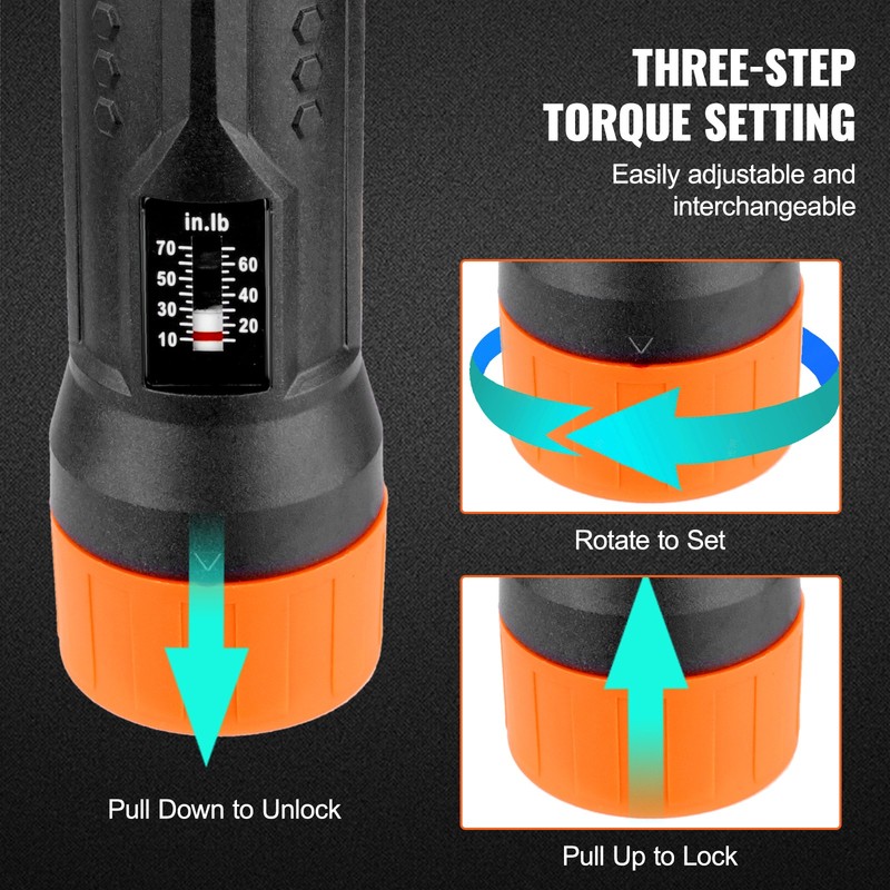 VEVOR Torque Screwdriver 1/4" Range 10-70 in/lb w/ 1 in-lb Increment View Window gallery