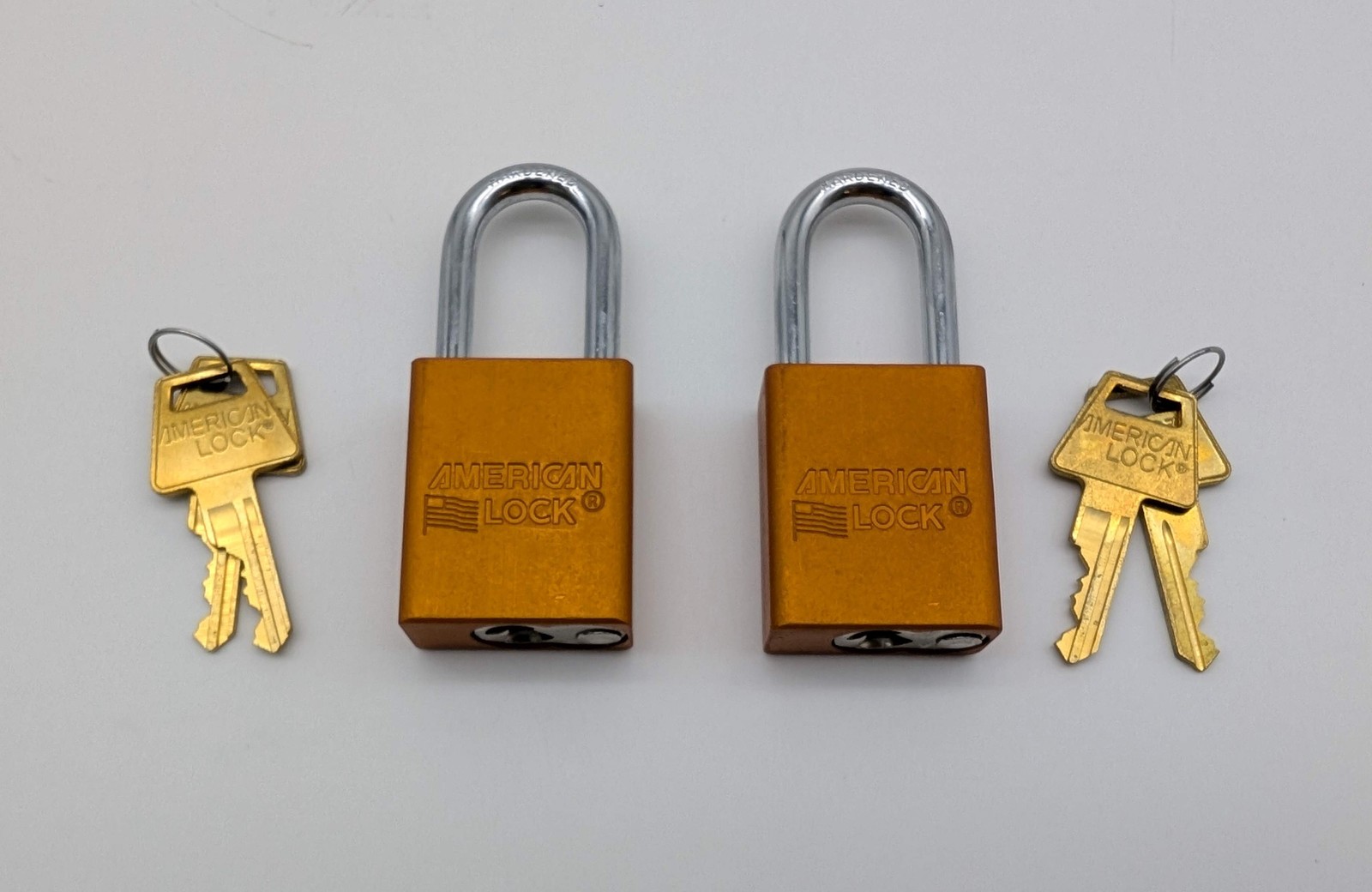 2x American Lock Lockout Padlocks 1.5" Shackle 1.5" Body Orange Keyed Alike gallery
