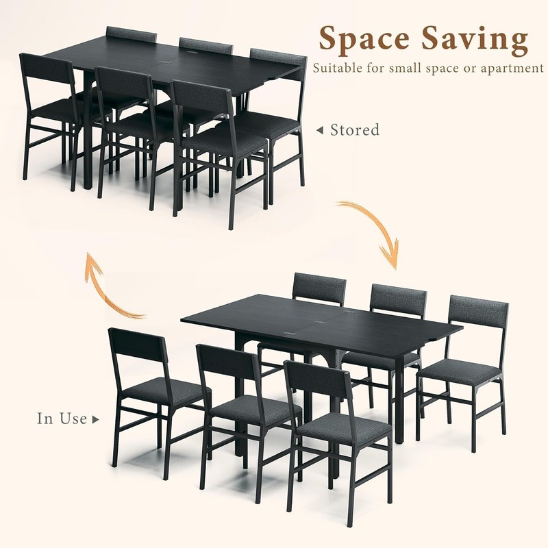 7-Piece Dining Table Set for 4-6, Extendable Kitchen Table Cushion Chairs Set of gallery