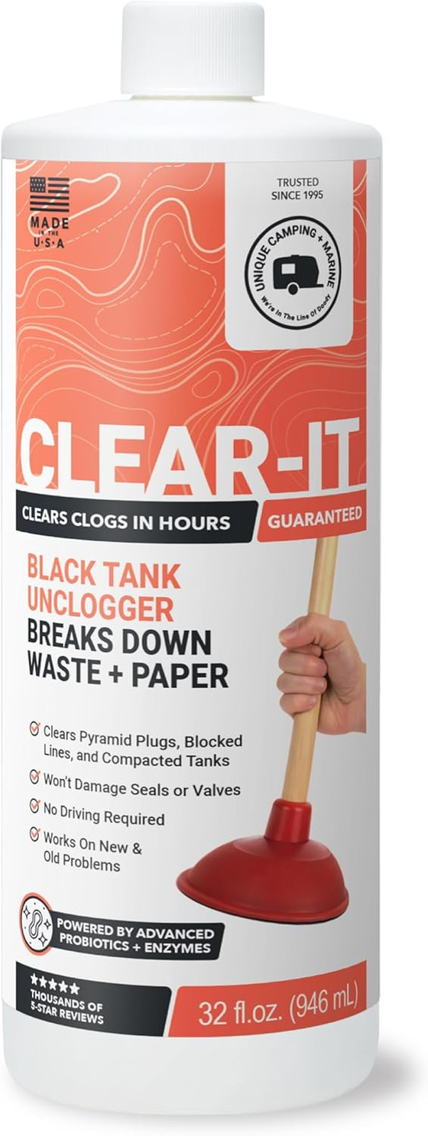 Clear-It RV Black Tank Unclogger Liquid - Breaks through Pyramid Plugs, Compacte gallery