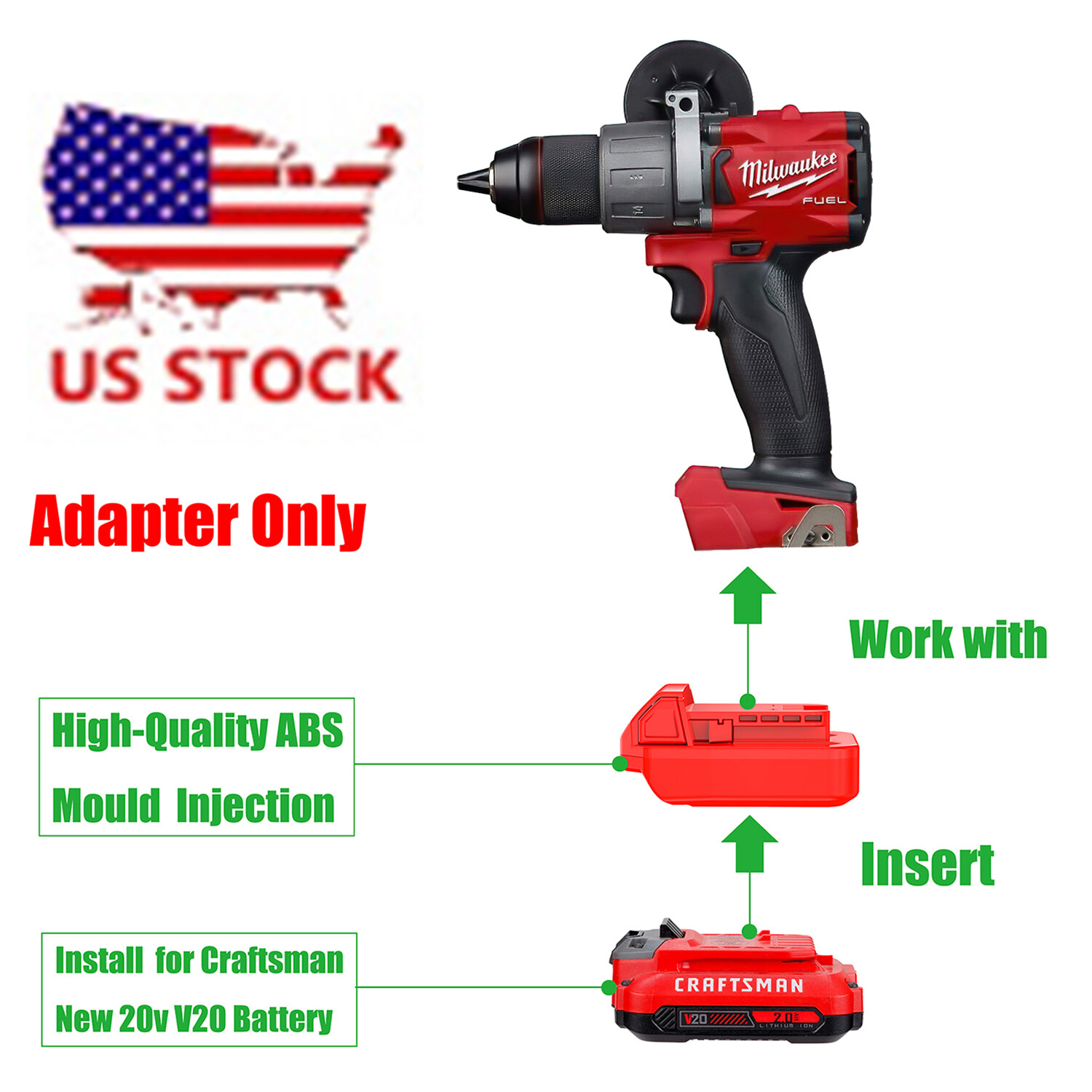 1x Adapter Fits Craftsman V20 NEW 20v Type Li-Ion Battery To Milwaukee M18 Tools gallery