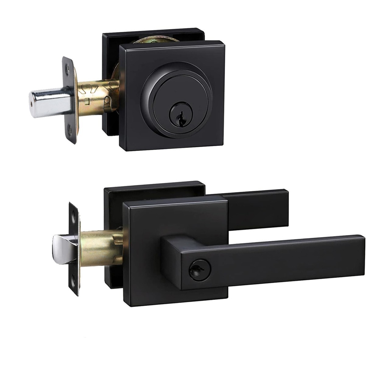 Front Door Lock Set,Keyed Alike Door Handle with Single Cylinder Deadbolt,Black gallery