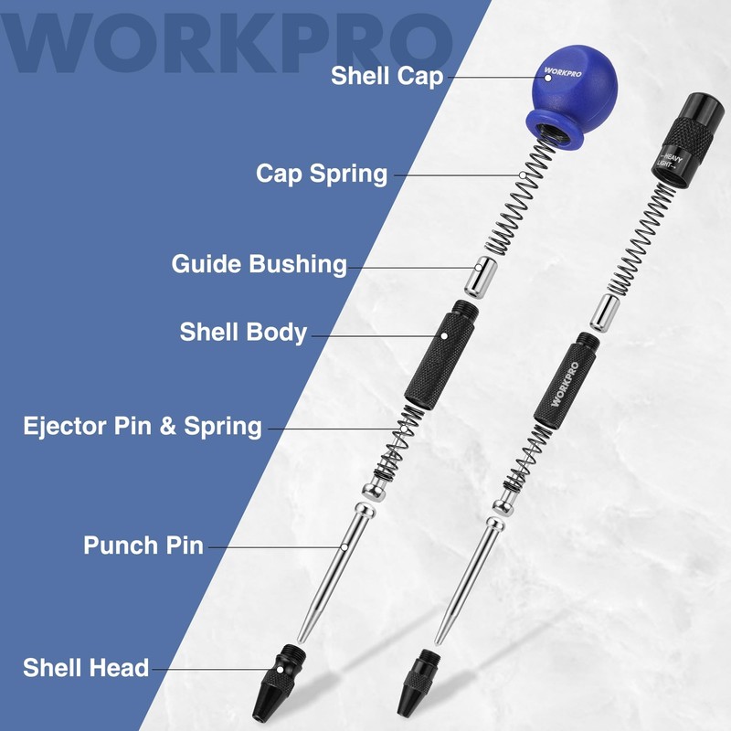 WORKPRO 2Pack Automatic Center Punch Adjustable Spring Loaded Metal Center Punch gallery