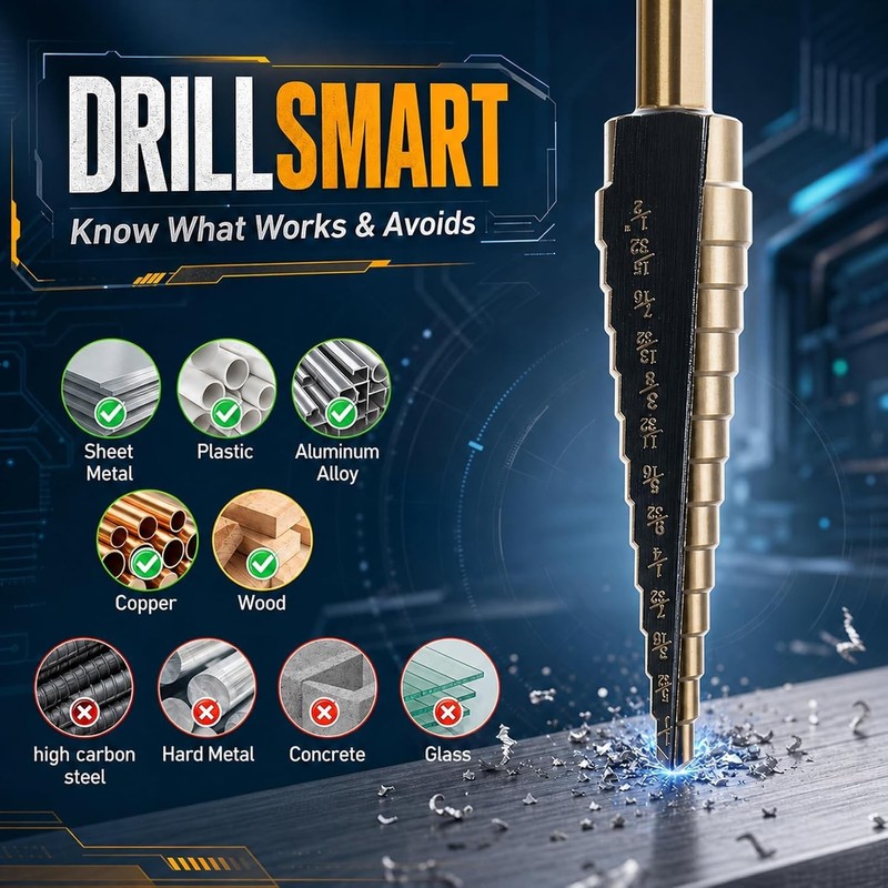 5pcs Hss Cobalt, Multiple Hole 50 Sizes High Speed Metal Step Drill Bit Set w... gallery