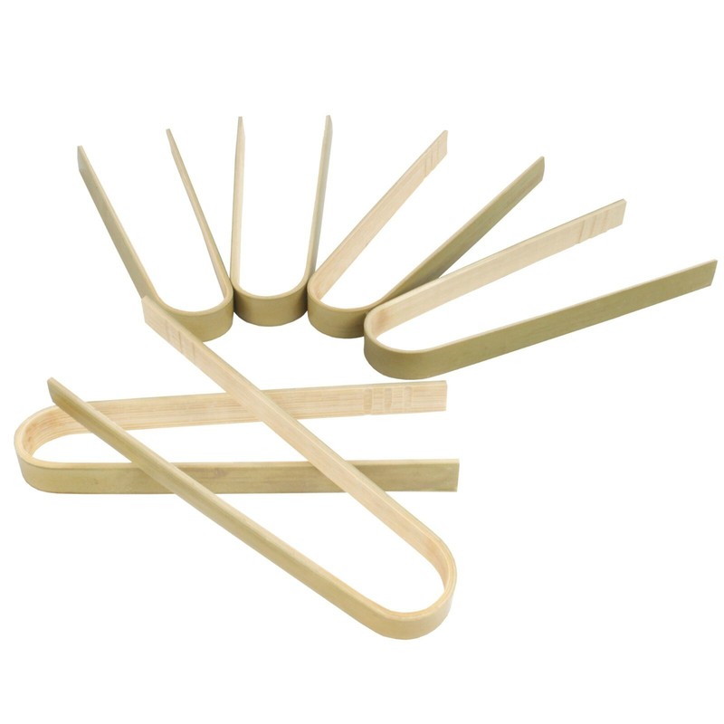 Buffet Serving | 3.9" Bamboo Disposable Tongs | BambooMN gallery