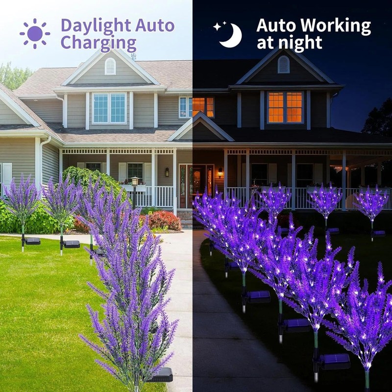 2 Pack Lavender Solar Garden Lights – Outdoor Waterproof Solar Flowers with ,... gallery