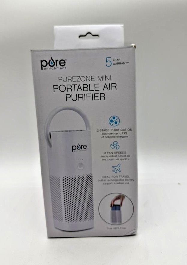 Pure Enrichment PureZone Mini Portable Air Purifier True HEPA White USB Travel gallery