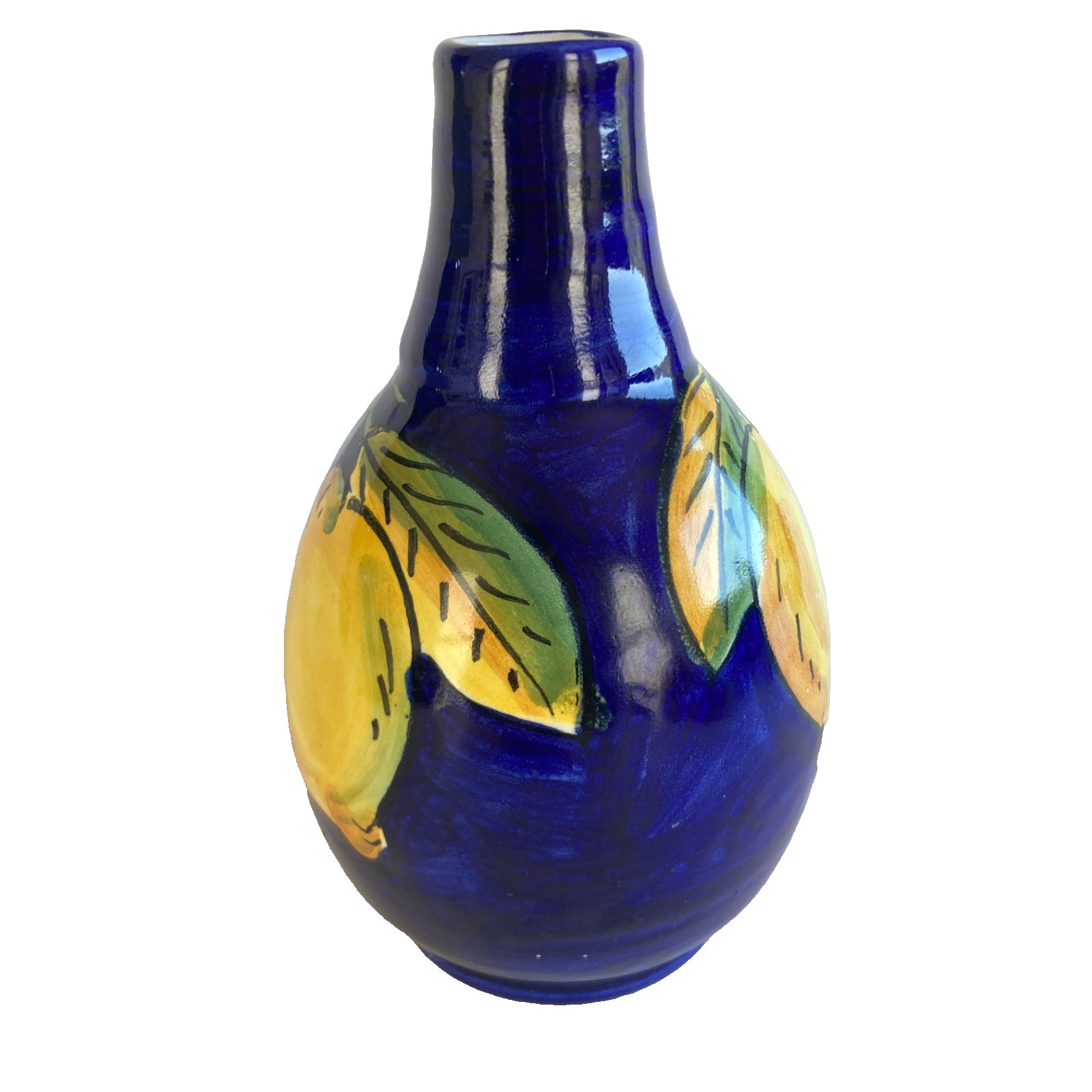 Italian Pottery Hand Painted Ceramic Majolica Olive Oil Bottle Lemon Motif 5.5" gallery