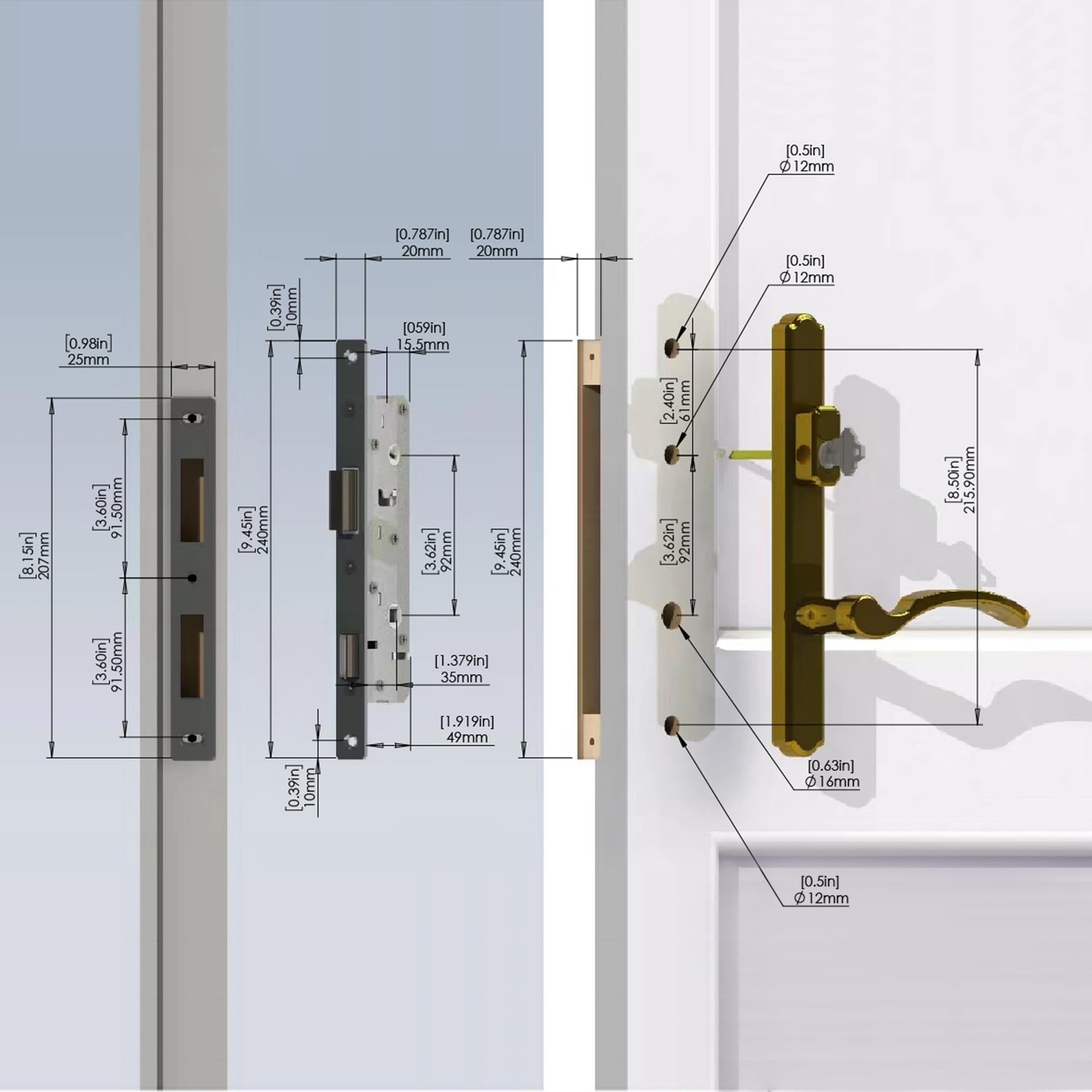 Patio Door Hardware Hinge Handle Set Oil Rubbed Bronze Mortise Lock Led House gallery
