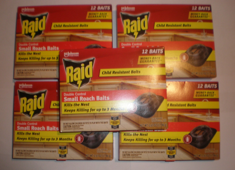 Raid Double Control Small Roach Baits 5 Boxes 12 in each = 60 Child Resistant