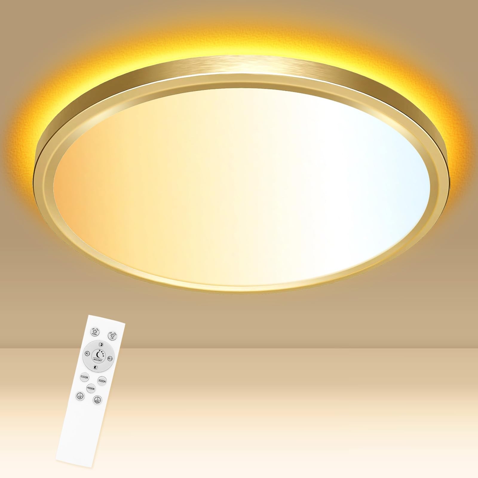 12 Inch Gold LED Ceiling Light with Night Light 1800K 24W 3000K/4000K/6500K D... gallery