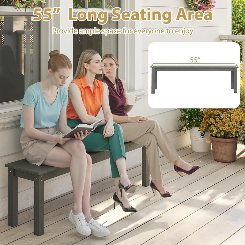 55" Weatherproof HDPE Backless Bench for 2-3 People, 750 Lbs Capacity, Grey gallery