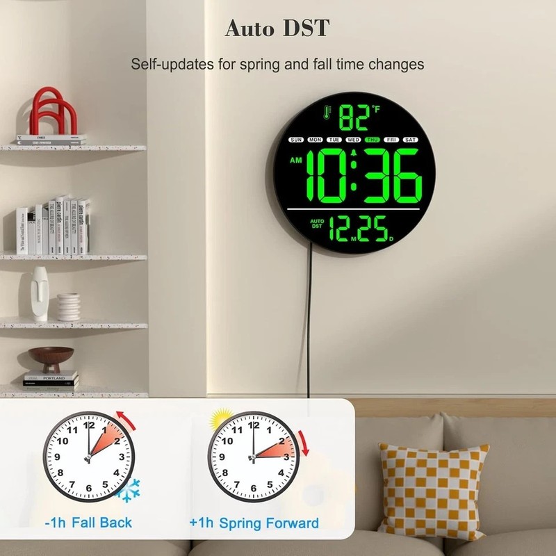 Digital Wall Clock with Large LED Display, Auto-Brightness, Temperature, Low-... gallery