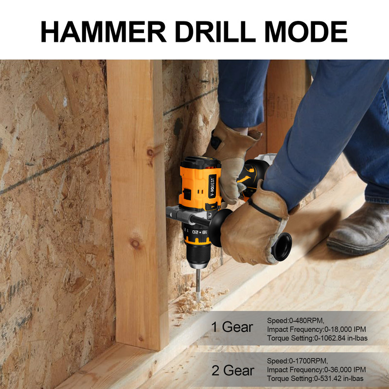 1/2" Brushless Cordless Hammer Drill/Driver For DEWALT 20V MAX Battery gallery