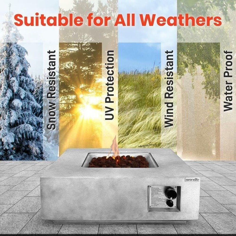 Serenelife Propane Gas Fire Pit Table- 40,000 BTU Square Gas Firepits with Cover gallery