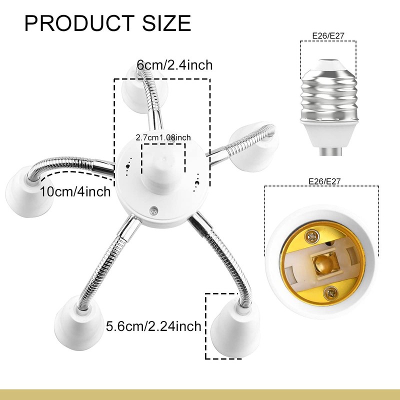 6 in 1 E26 E27 Light Socket Splitter Adapter Bulb Lamp Holder Extension Hose ... gallery