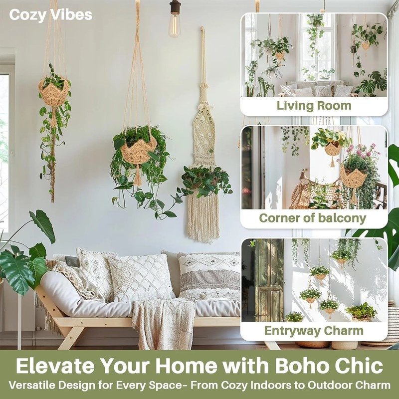 RAINFLOW Macrame Plant Hangers Indoor - 2 Packs Hanging Planters for Indoor Plan gallery