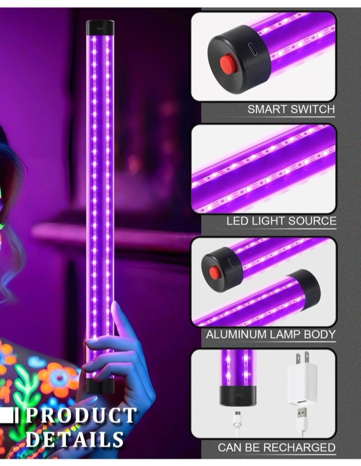 Rechargeable LED Black Light Bar, Cordless 15W Battery Operated UV Blacklight gallery