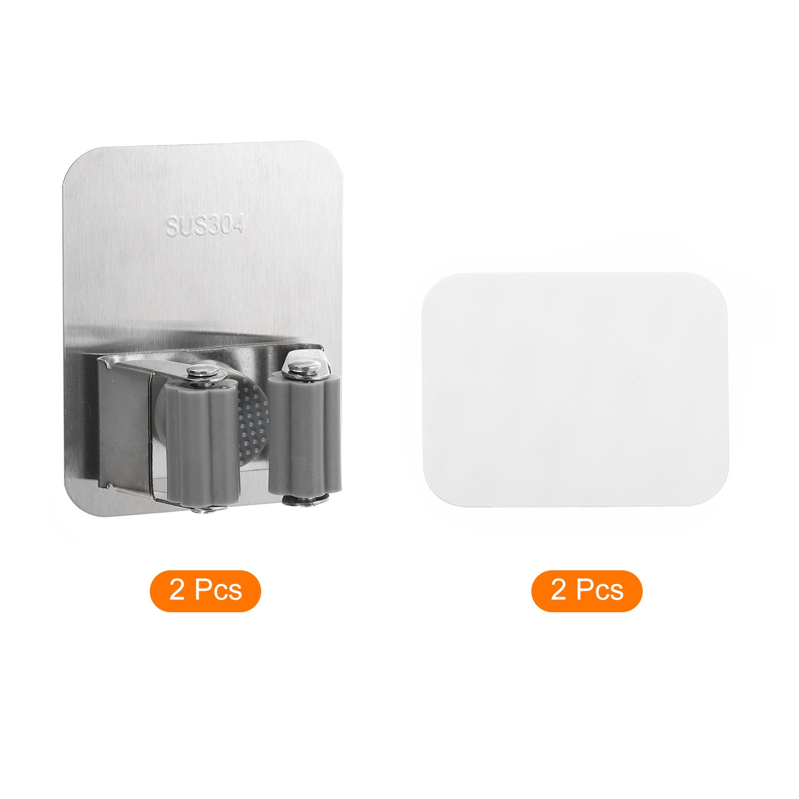 2pcs Stainless Steel Mop Broom Holder Organizer Wall Mount Mop and Broom Grey gallery