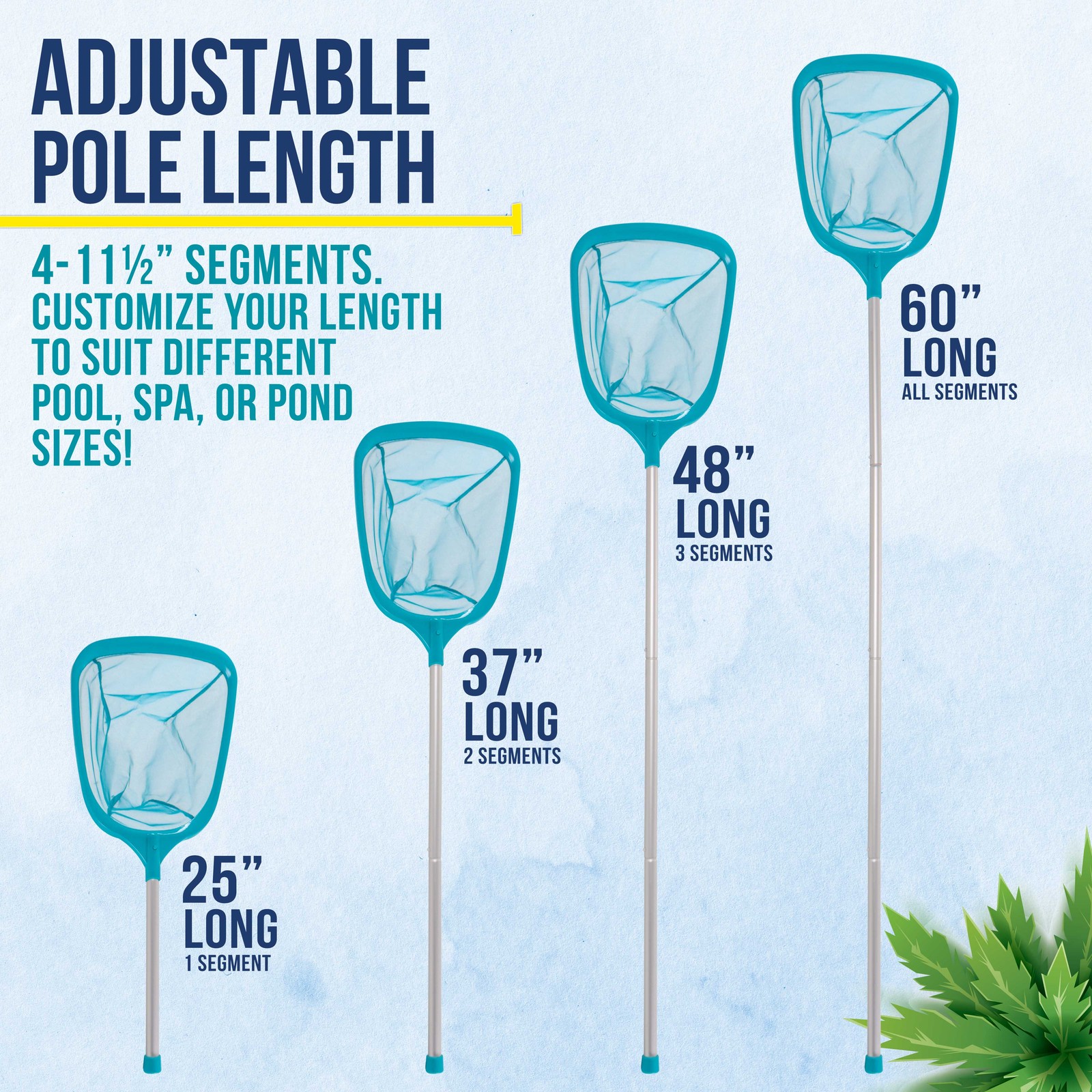 Swimming Pool 5' Leaf Skimmer Net, 4 Pole Sections, Deep Ultra Fine Mesh Netting gallery