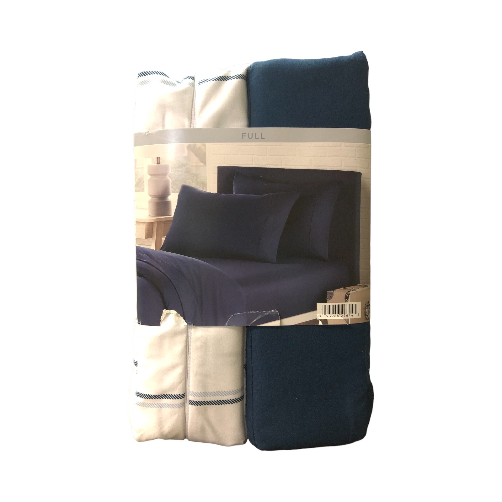 Member's Mark 8-Piece Soft Washed Sheet 2 Pack (Navy, White/Blue Plaid, Full) gallery