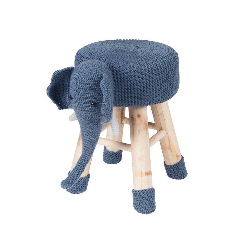 Elephant Foot Stool, Polyester Upholstered, Solid Pine Wood Legs gallery