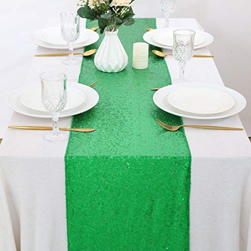 Sequin Table Runner 4 Pack 12x72 Inch Glitter Table 4Pcs - 12"x72" Green gallery