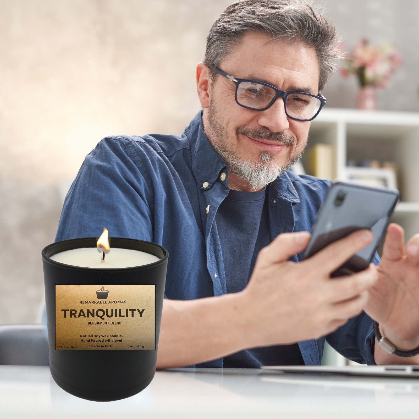 Aromatic Men's Candle Set, 4 Scents, Up to 200 Hours Burning, 100% Natural Soy gallery