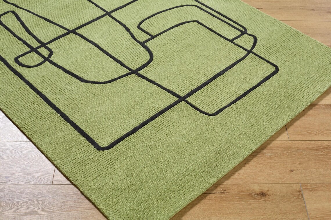 Hand tufted loop cut pile Green Rug |Modern Large Area Rug,Living Room, Bedroom gallery