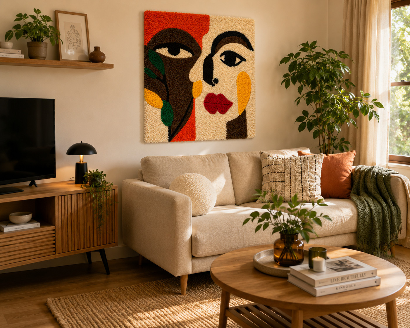 Handmade Modern Abstract Face Tufted Wall Art Rug 30x30 Textile Decor gallery
