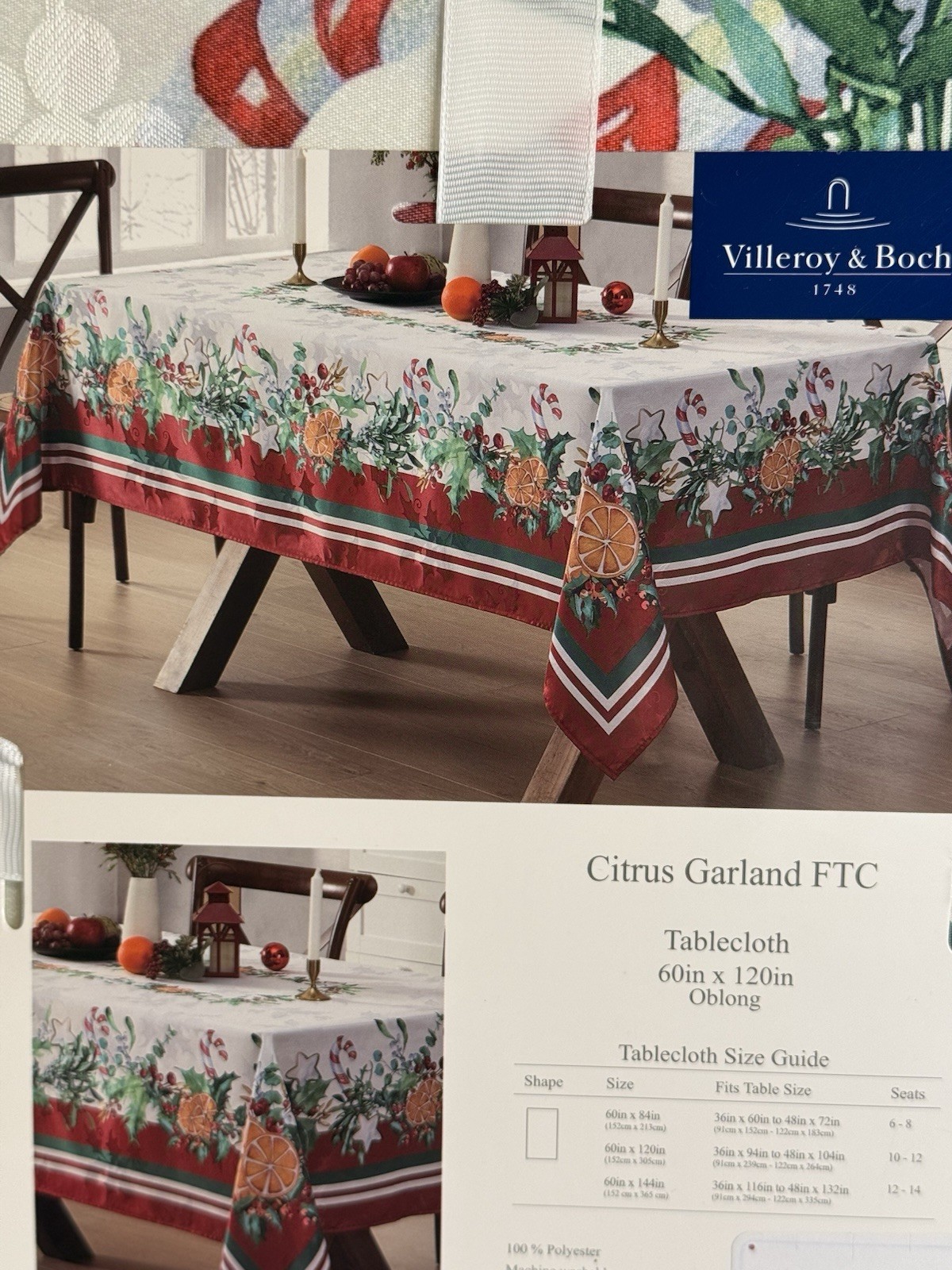 Villeroy Boch CITRUS GARLAND Tablecloth 60" x 120 OBLONG Christmas Damask White gallery