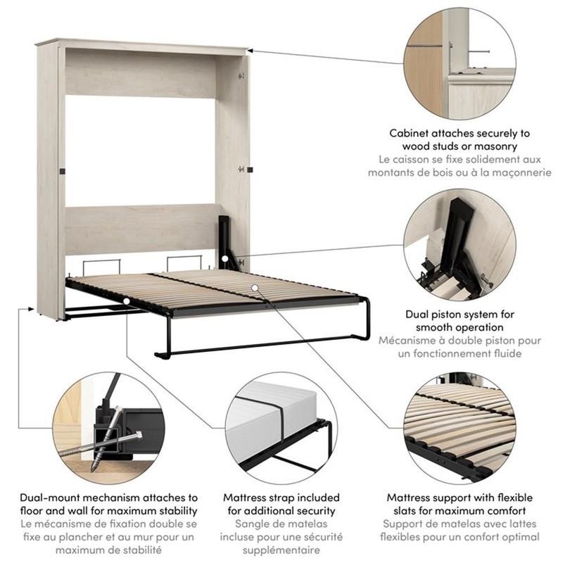 Bestar Key West 69W Queen Murphy Bed - Engineered Wood in White gallery