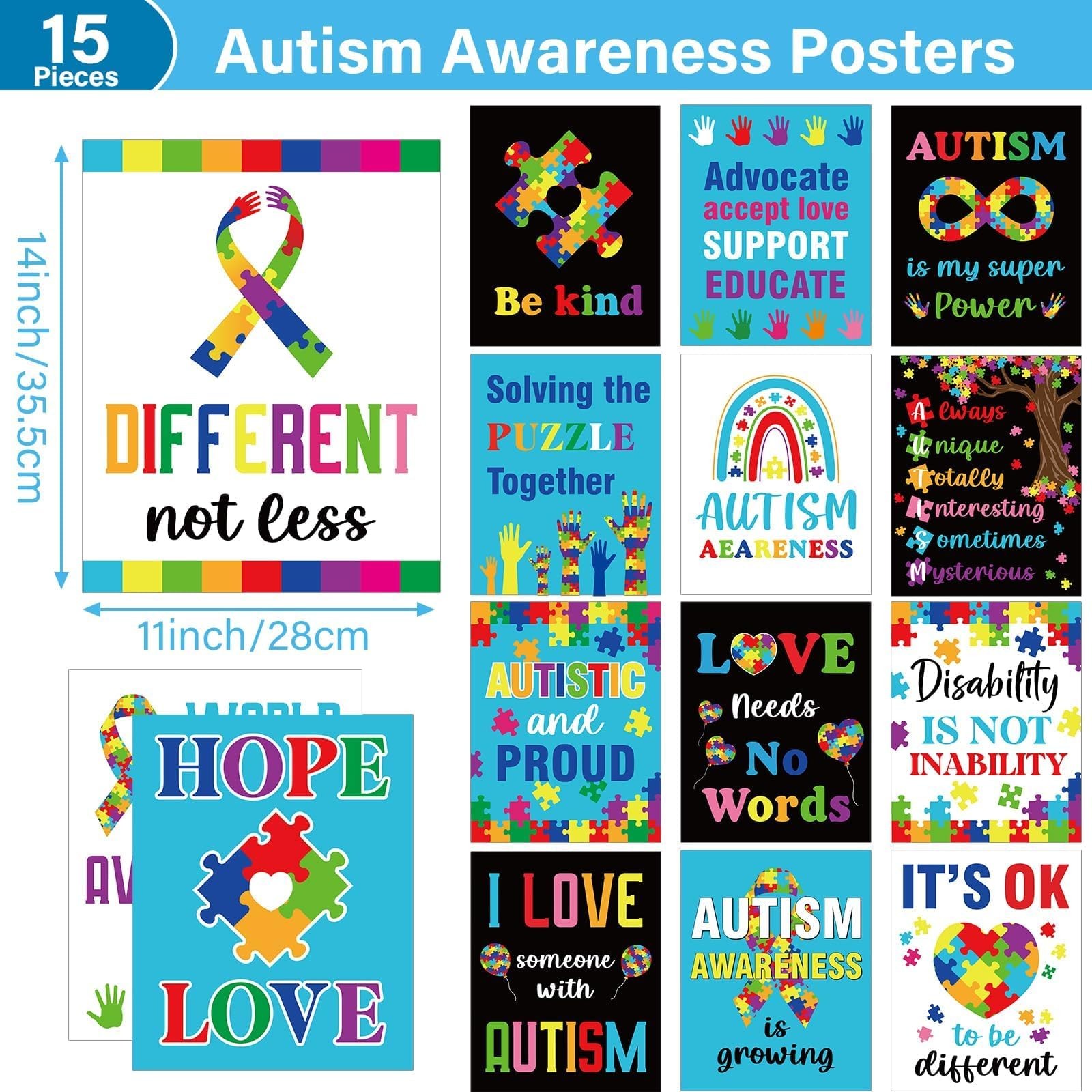 15Pcs Autism Awareness Posters Inspirational Support April Decoration Puzzle ... gallery