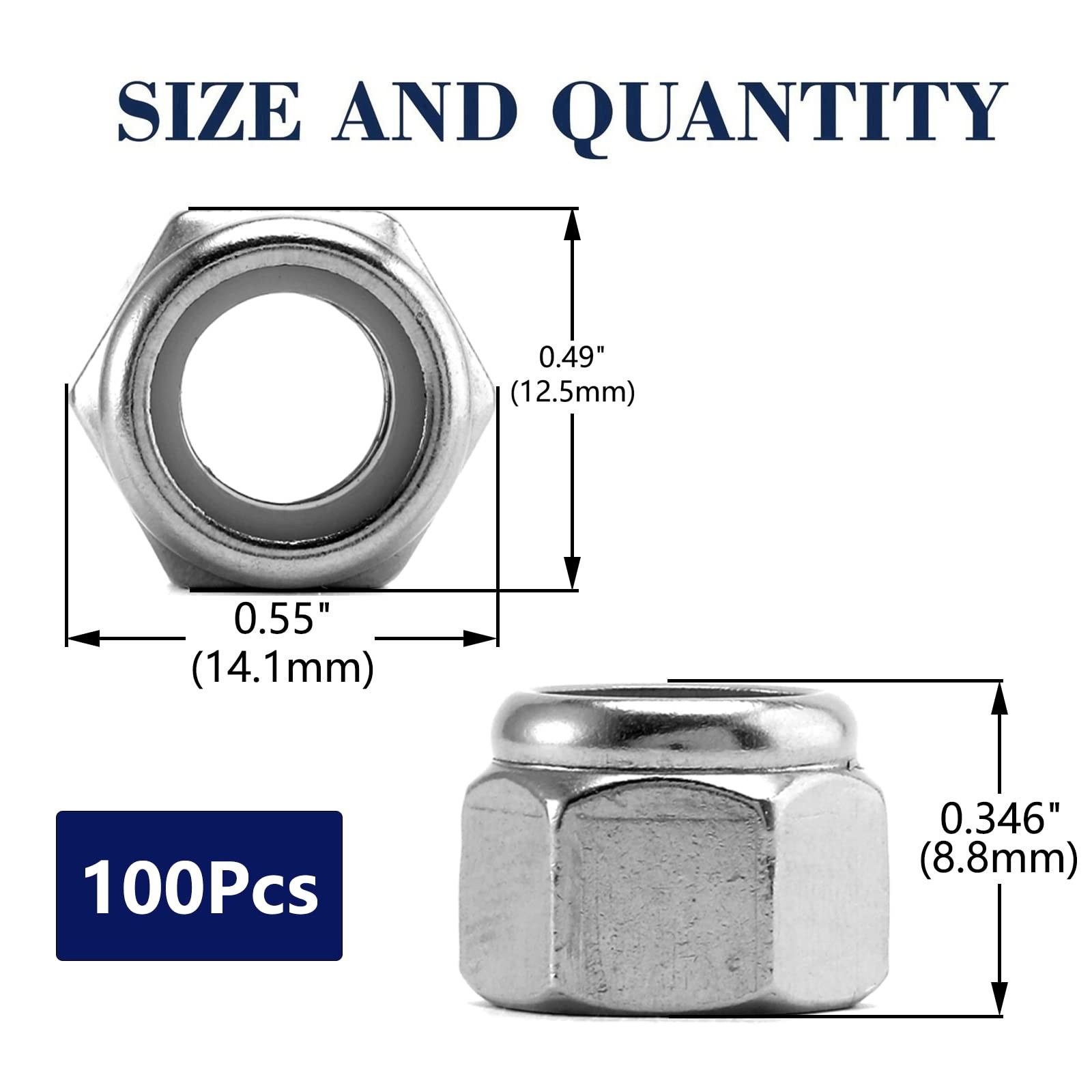 5/16-18 Nylon Insert Hex Lock Nuts 100Pcs 304 Stainless Steel 5/16-18, Silver gallery