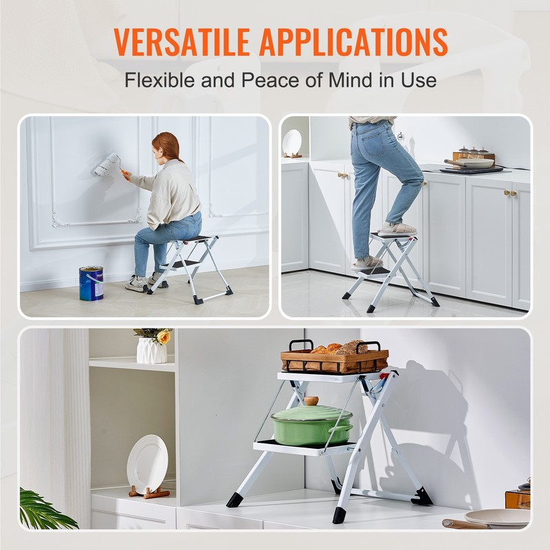VEVOR Step Stool Ladder 2-Step Foldable 3 Adjustable Height Max Load 330lbs gallery