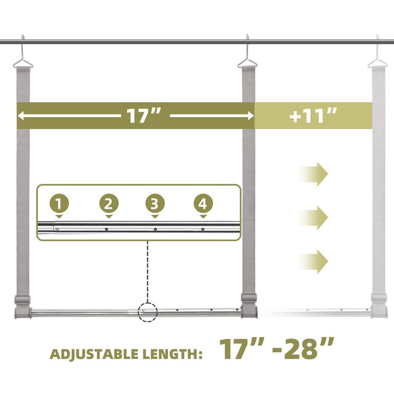 Hanging Closet Rod, 17-28In Adjustable Width and Up to 32In Height Adjustable... gallery